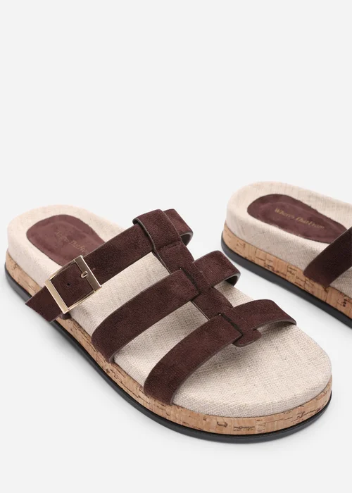 Where's That From Bambi Multi Strap Footbed Dark Brown Suede Sandal - Size 5 Image 5