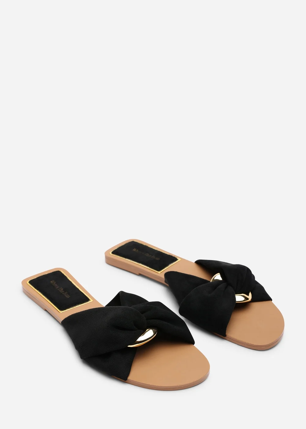 Where's That From Lavina Knot Detail Black Faux Suede Slide On Sandal - 4 Image 5