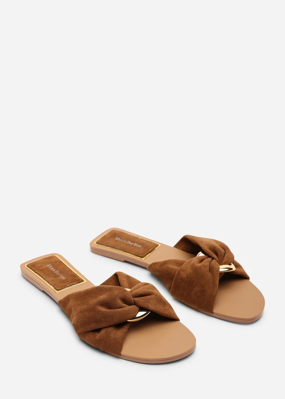 Where's That From Lavina Knot Detail Cognac Suede Slide On Sandal - 4 Image 4