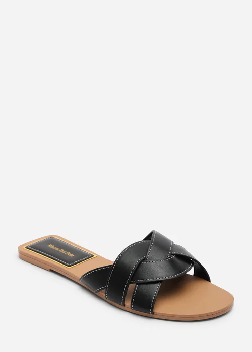 Where's That From Elvira Braided Black Slide on Sandals with contrast stitching - 6 Image 4