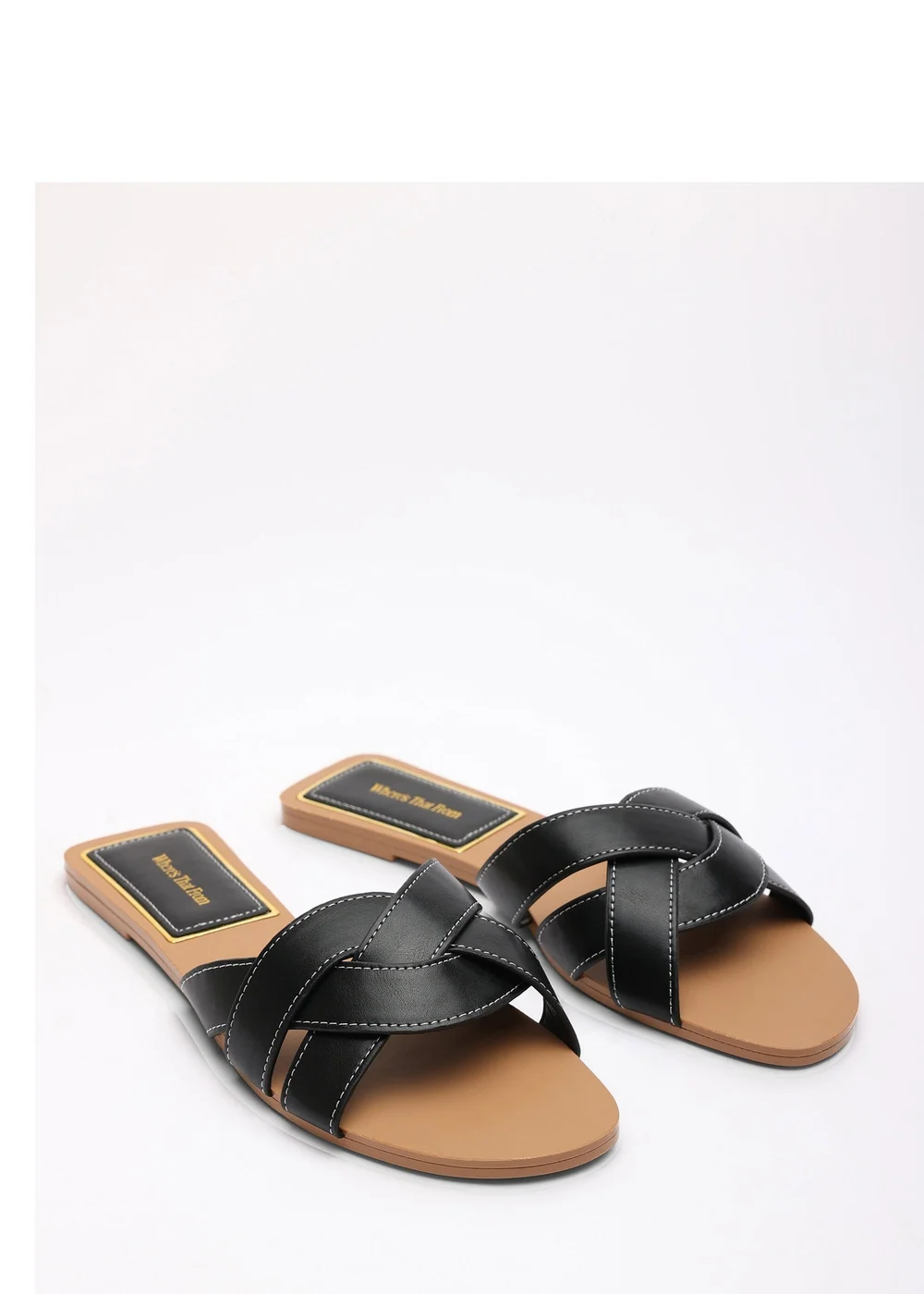 Where's That From Elvira Braided Black Slide on Sandals with contrast stitching - 6 Image 5