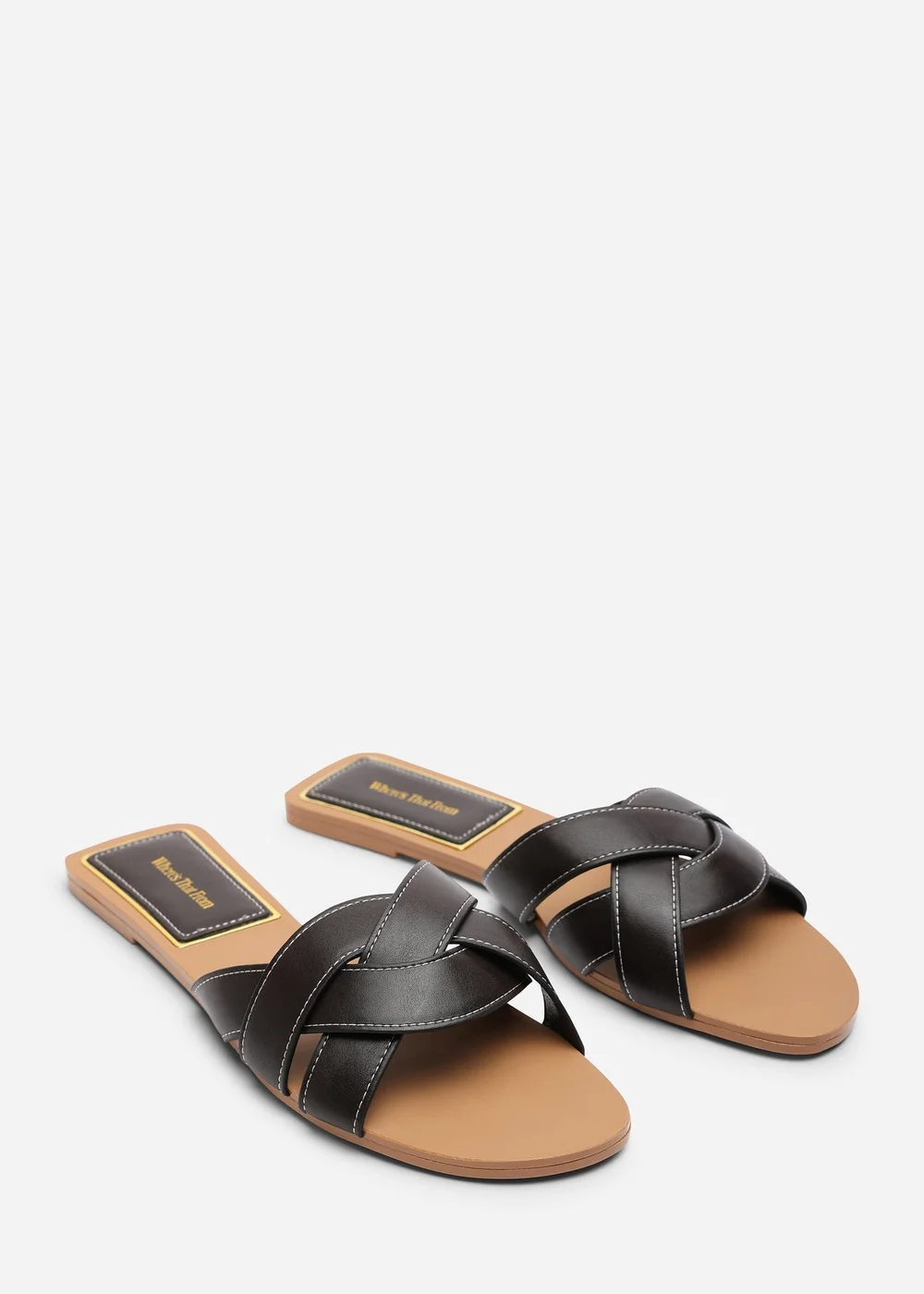 Where's That From Elvira Braided Dark Brown Slide on Sandals with contrast stitching - 6 Image 3