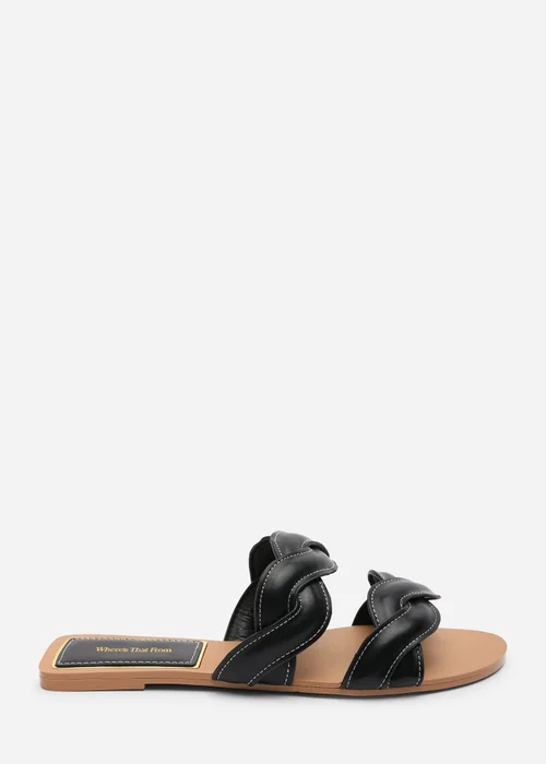 Where's That From Julietta Two Strap Braided Black Slip On Sandals With Contrast Stitching - 5 Image 1