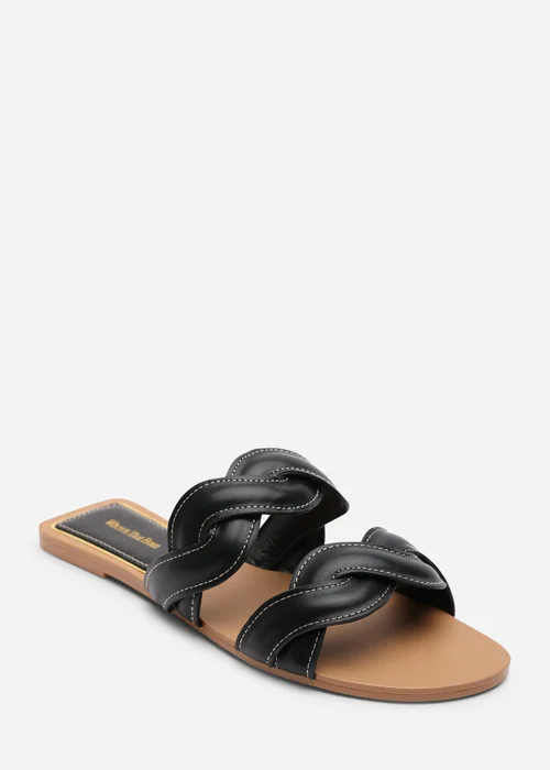 Where's That From Julietta Two Strap Braided Black Slip On Sandals With Contrast Stitching - 5 Image 3