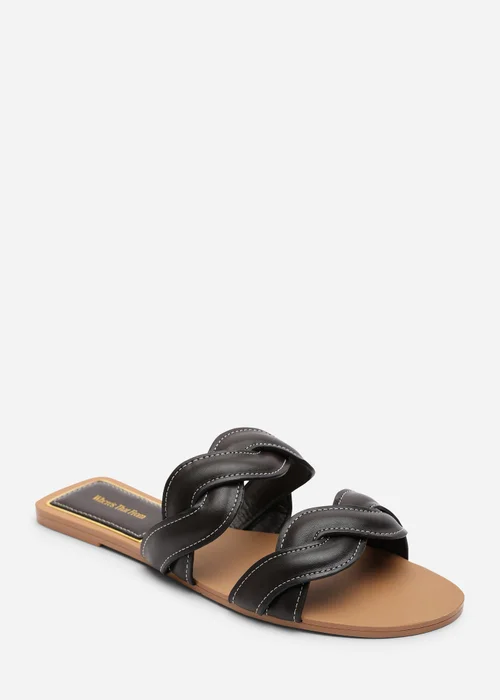 Where's That From Julietta Two Strap Braided Dark Brown Slip On Sandals With Contrast Stitching - 5 Image 3