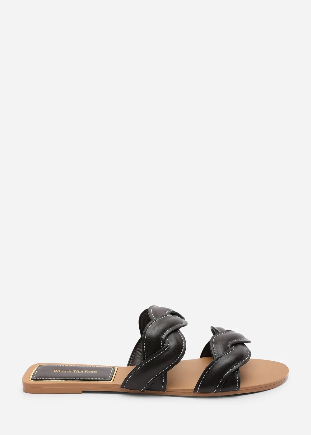 Where's That From Julietta Two Strap Braided Dark Brown Slip On Sandals With Contrast Stitching - 5 Image 1