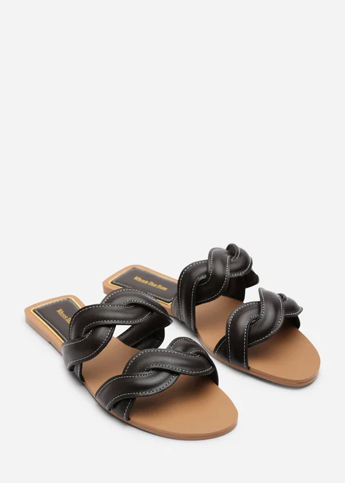 Where's That From Julietta Two Strap Braided Dark Brown Slip On Sandals With Contrast Stitching - 5 Image 4