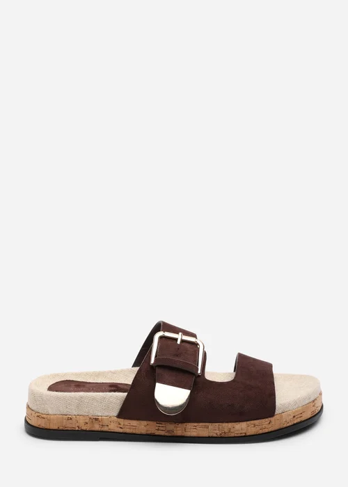 Where's That From Avenue Buckle Footbed Dark Brown Faux Suede Sandal - 5 Image 1