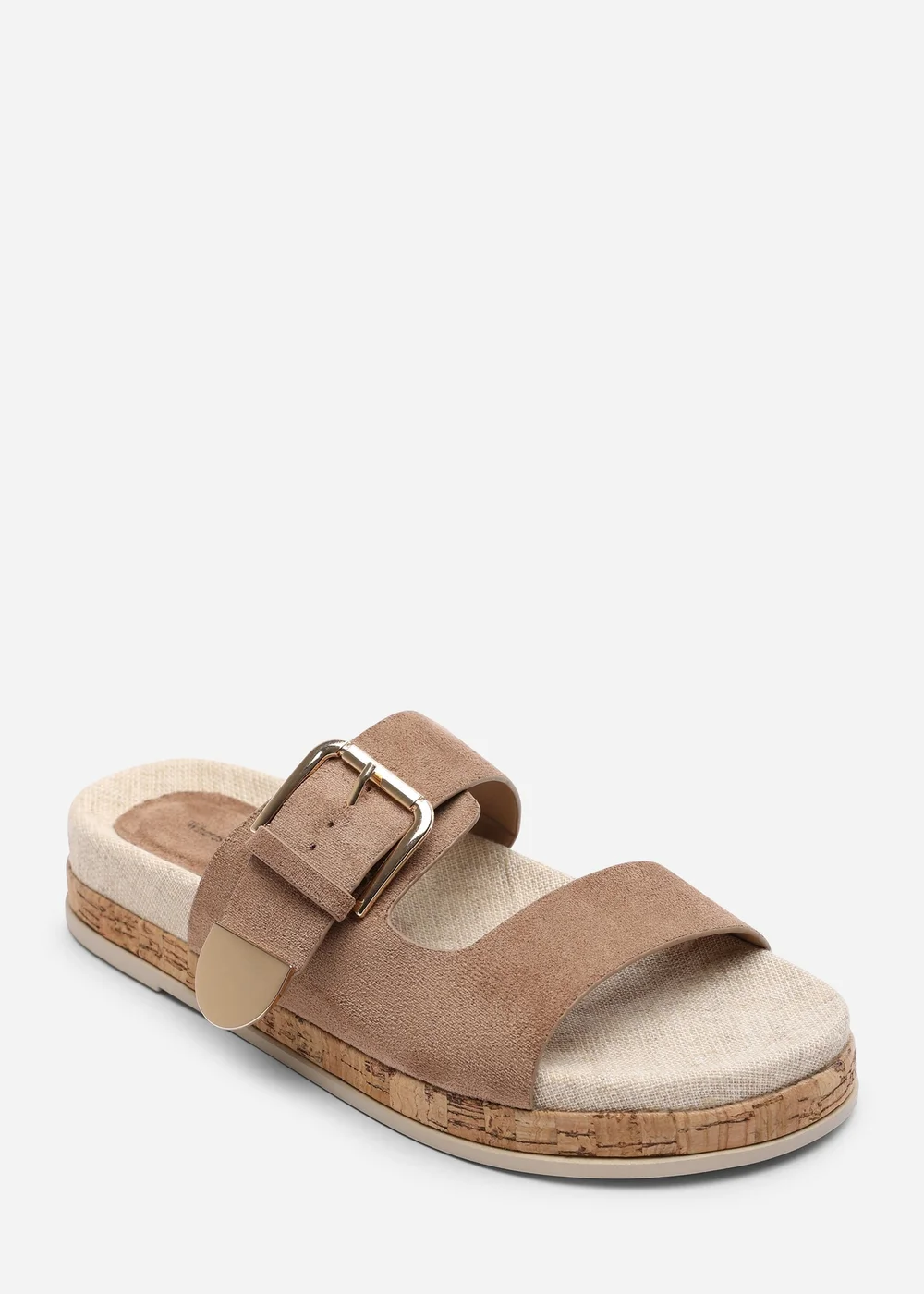 Where's That From Avenue Buckle Footbed Camel Faux Suede Sandal - 6 Image 3