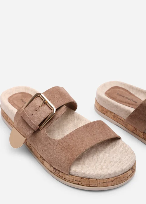 Where's That From Avenue Buckle Footbed Camel Faux Suede Sandal - 6 Image 5
