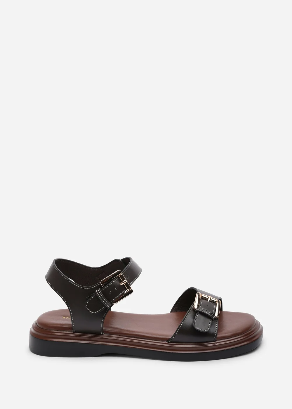 Where's That From Circa Flatform Double Buckle Dark Brown Sandal - 4 Image 4