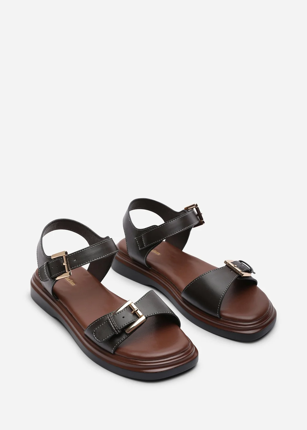 Where's That From Circa Flatform Double Buckle Dark Brown Sandal - 4 Image 1