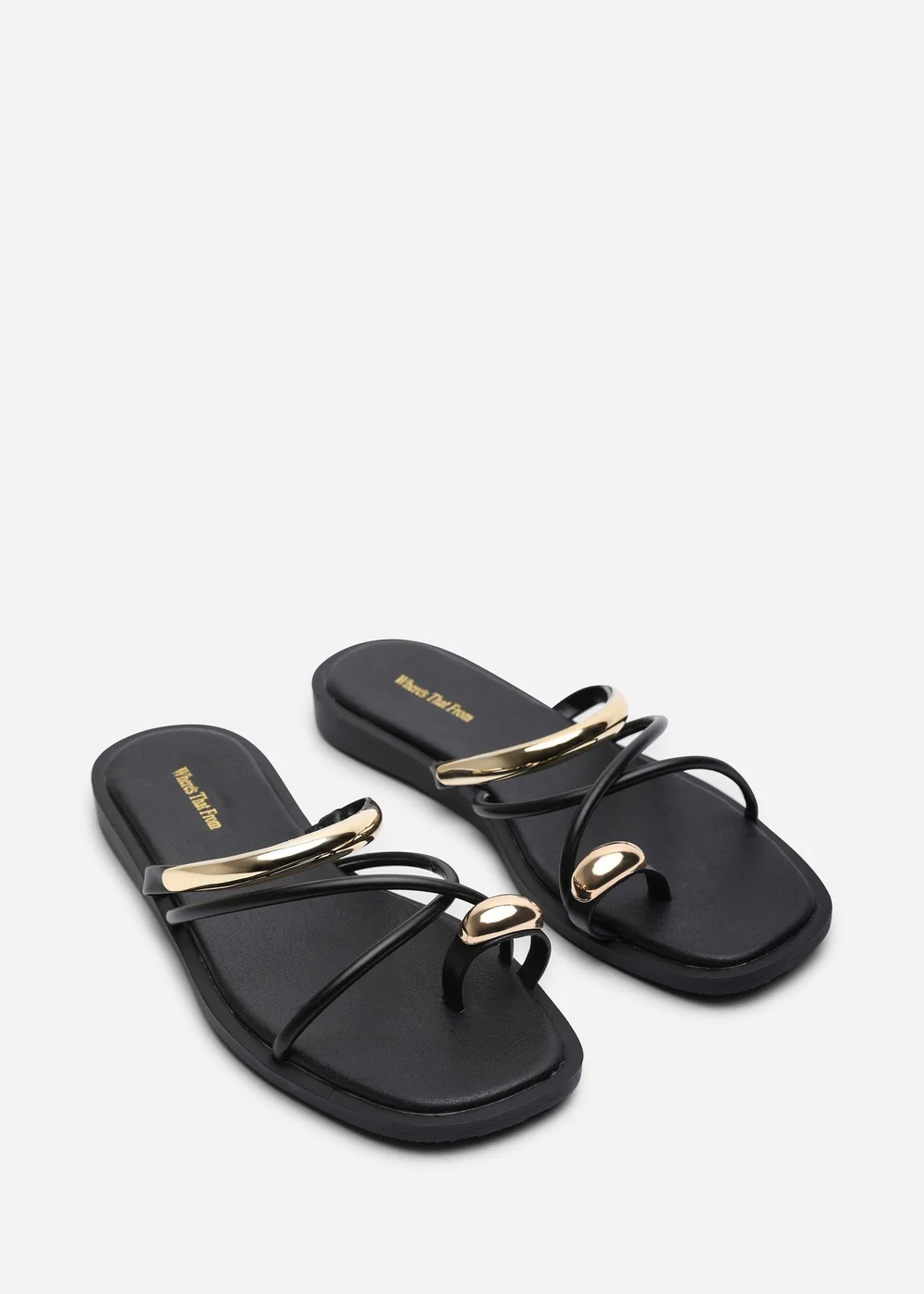 Where's That From Zelina Strappy Metal Toe Loop Black Slide On Sandal - 5 Image 4