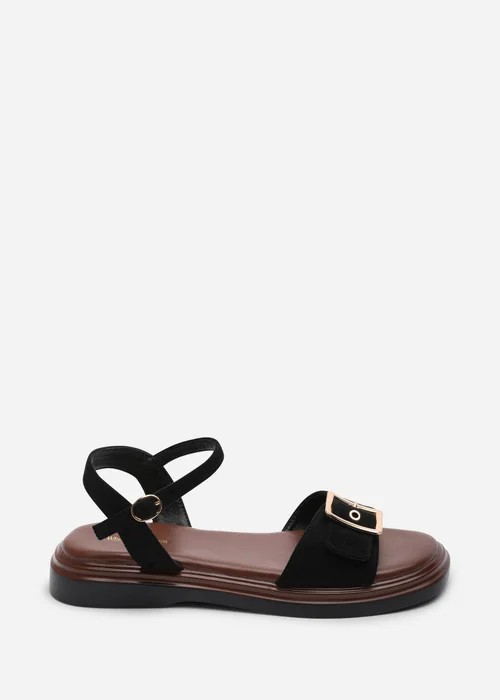 Where's That From Coastal Front Buckle Flatform Black Faux Suede Sandal - 5 Image 1