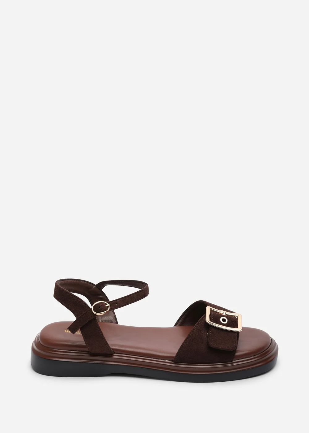 Where's That From Coastal Front Buckle Flatform Dark Brown Faux Suede Sandal - 5 Image 1