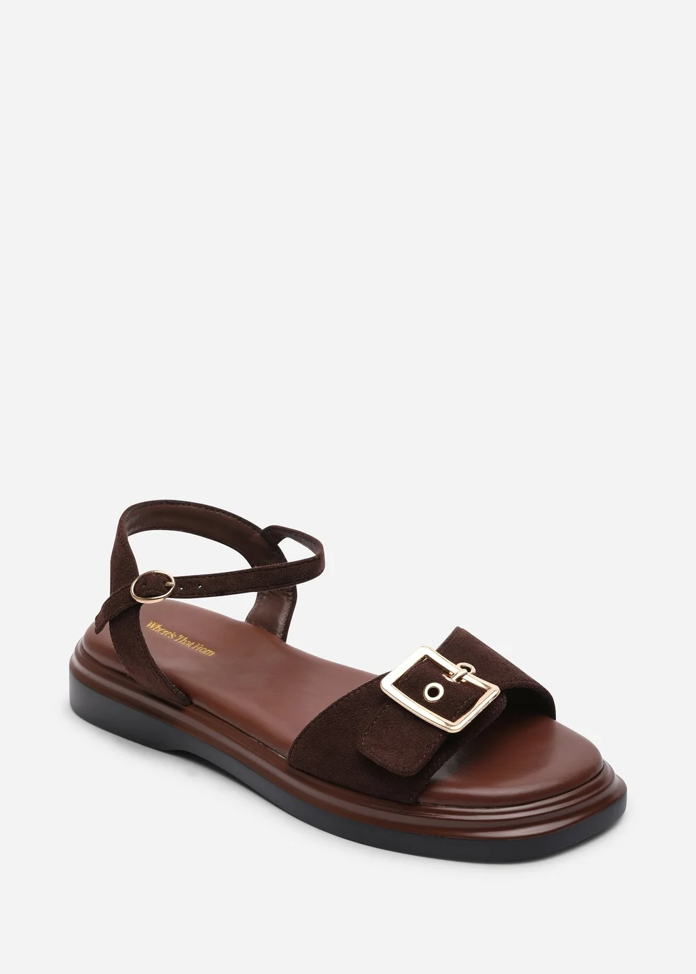Where's That From Coastal Front Buckle Flatform Dark Brown Faux Suede Sandal - 5 Image 3