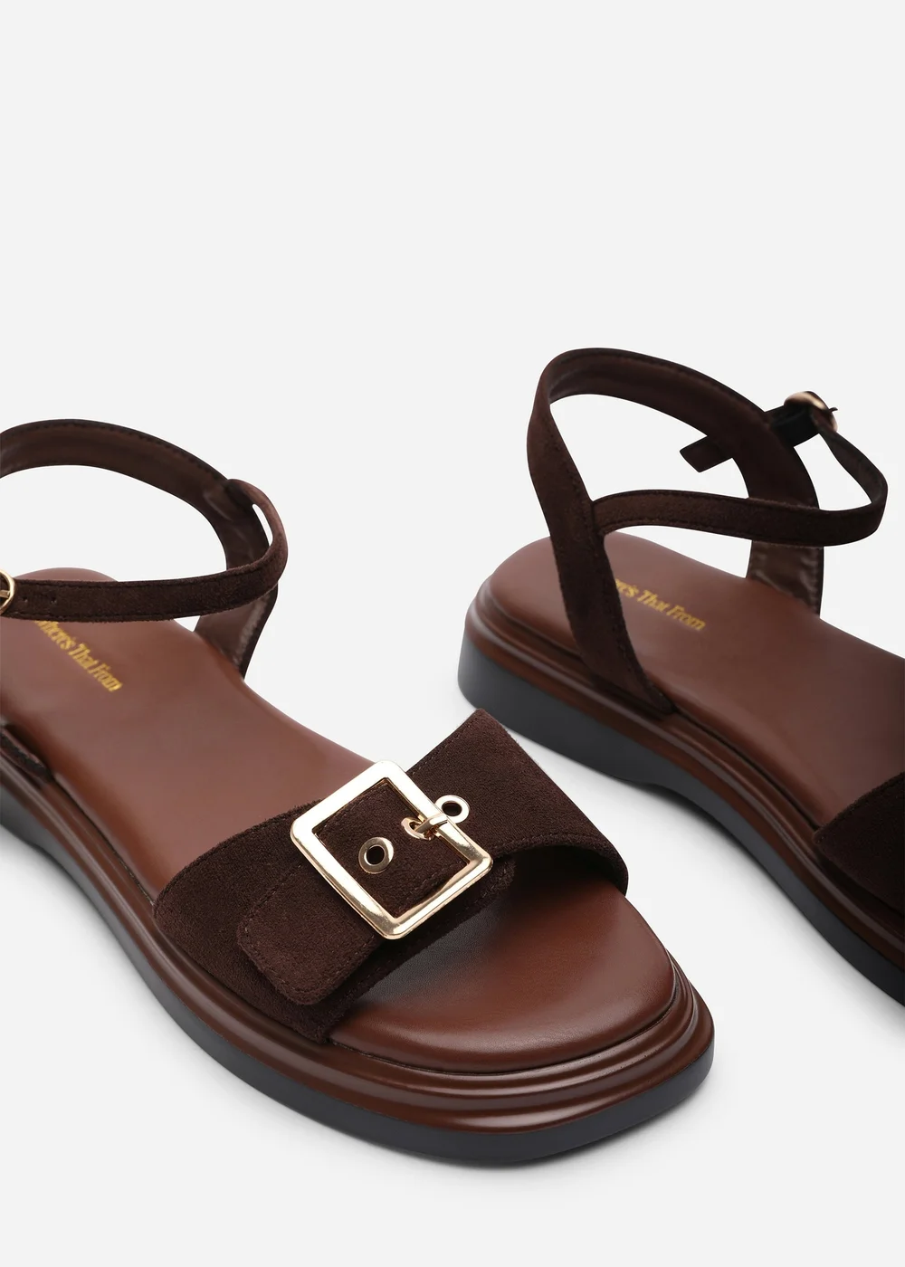 Where's That From Coastal Front Buckle Flatform Dark Brown Faux Suede Sandal - 5 Image 5