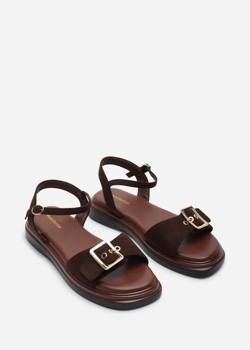 Where's That From Coastal Front Buckle Flatform Dark Brown Faux Suede Sandal - 5 Image 4