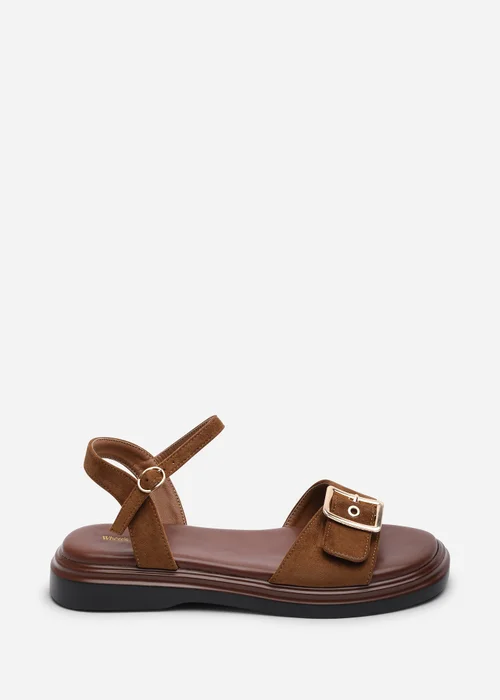 Where's That From Coastal Front Buckle Flatform Cognac Faux Suede Sandal - 5 Image 1