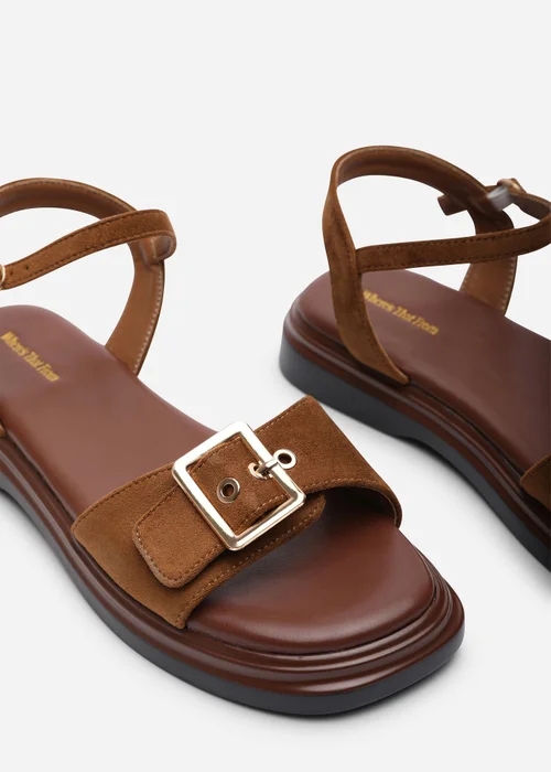 Where's That From Coastal Front Buckle Flatform Cognac Faux Suede Sandal - 5 Image 5