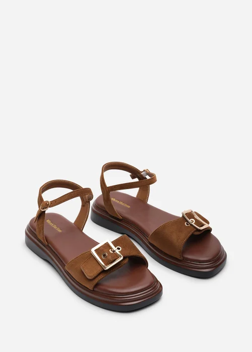 Where's That From Coastal Front Buckle Flatform Cognac Faux Suede Sandal - 5 Image 4
