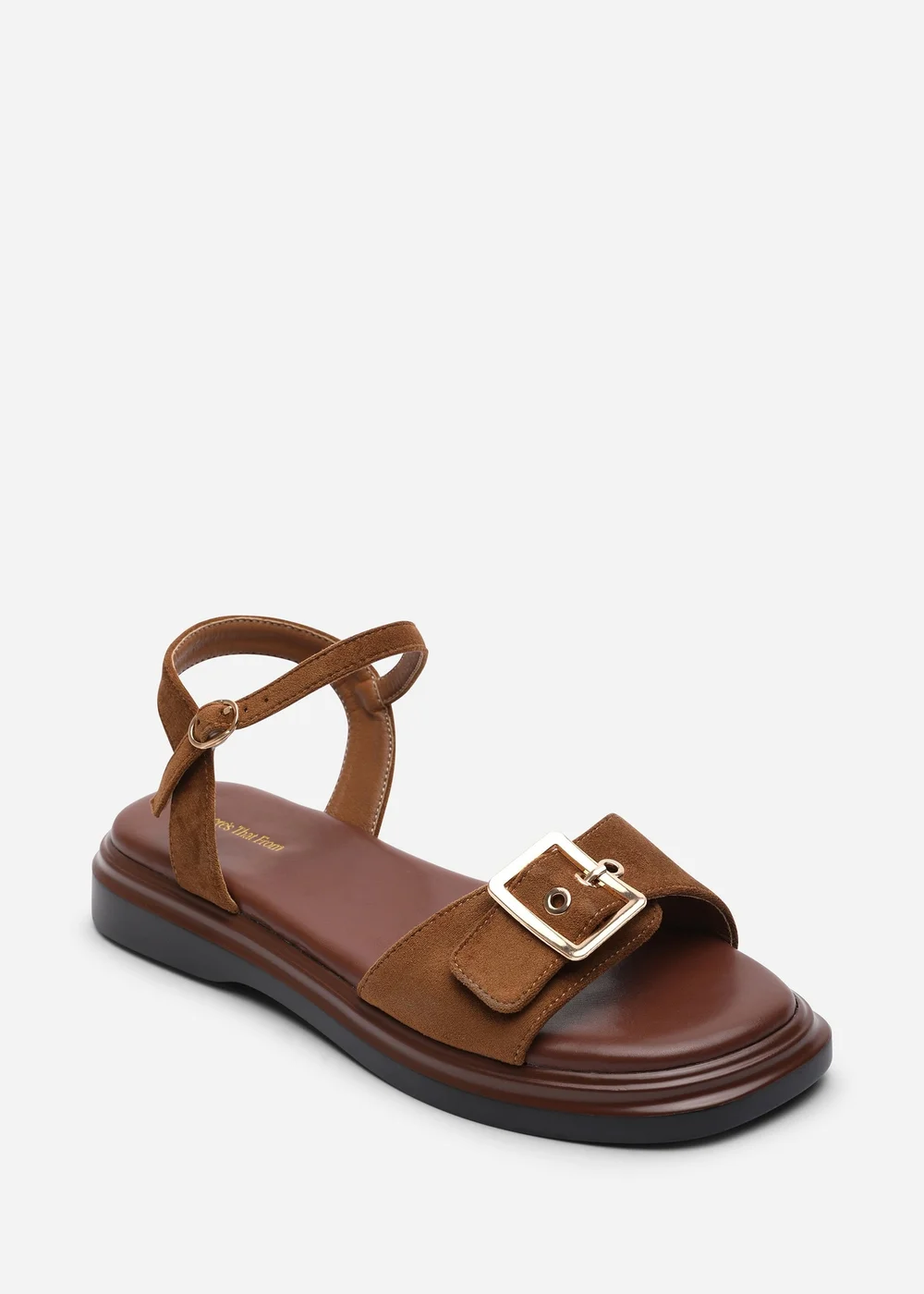 Where's That From Coastal Front Buckle Flatform Cognac Faux Suede Sandal - 5 Image 3