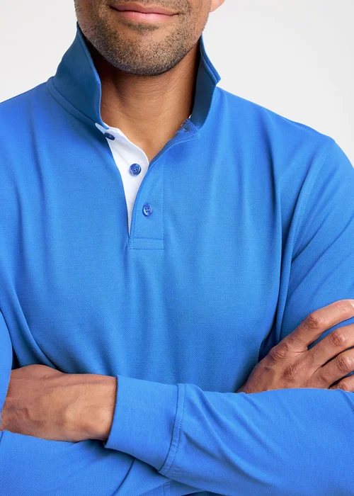 Cotton Traders French Blue Long Sleeve Polo Shirt - L Image 4