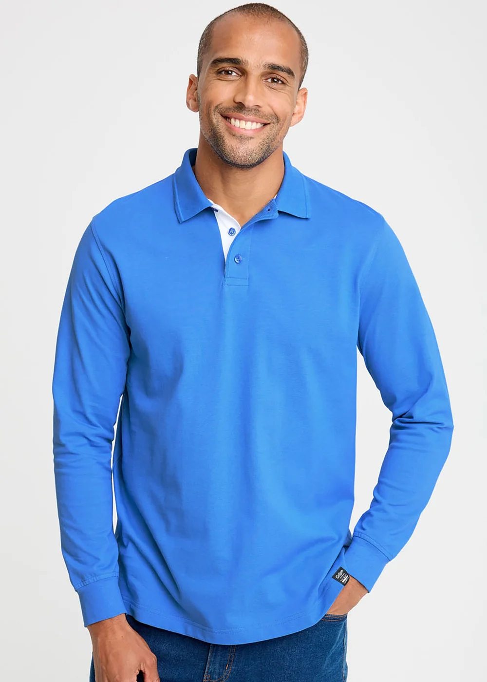 Cotton Traders French Blue Long Sleeve Polo Shirt - L Image 2