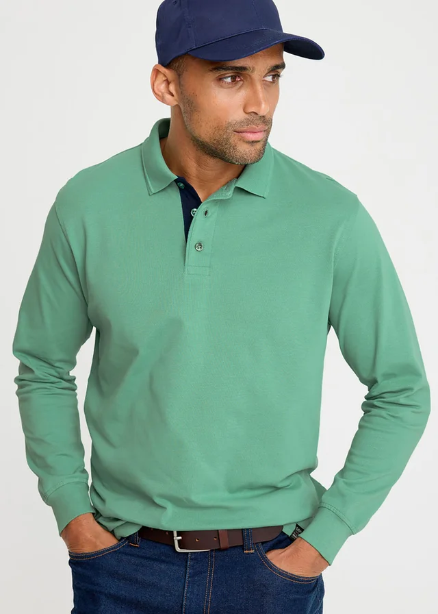 Cotton Traders Apple Long Sleeve Polo Shirt