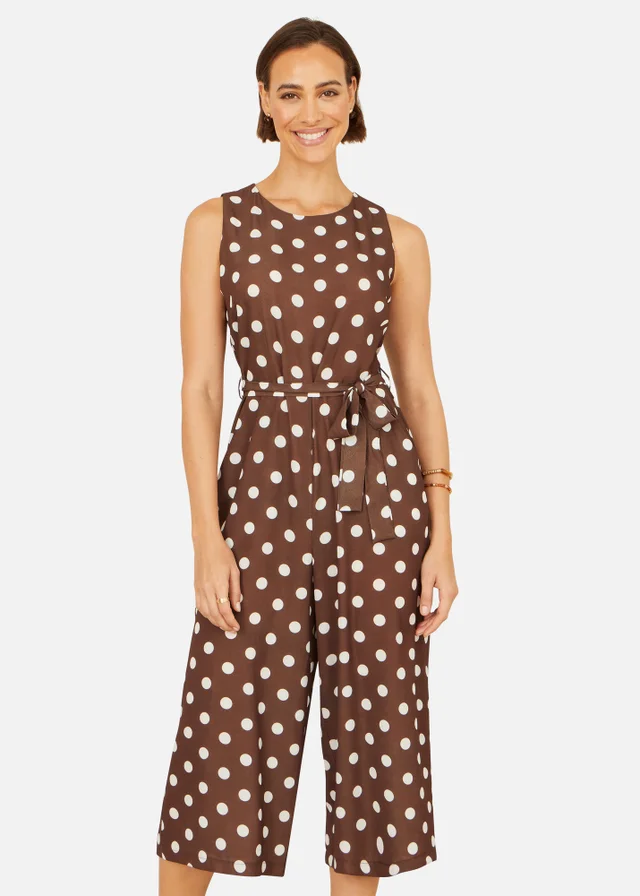 Yumi Brown Spot Culotte Jumpsuit