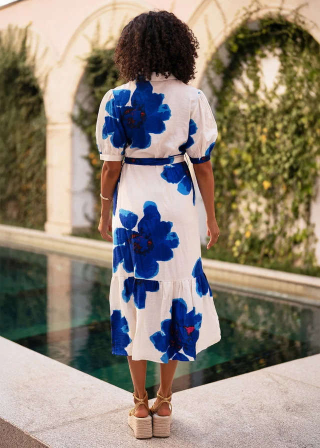 Yumi Blue Scattered Floral Shirt Dress