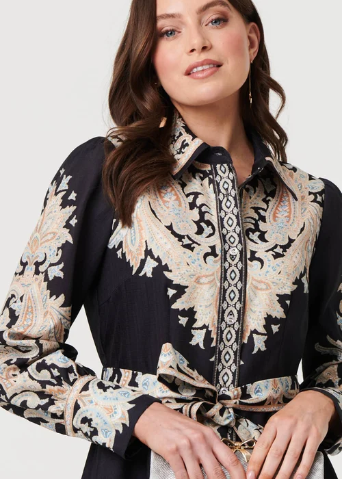 Izabel London Black Floral Border Tie Waist Midi Dress - 8 Image 3