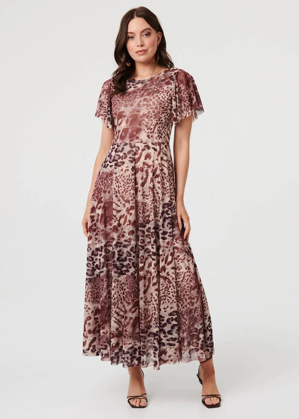 Izabel London Brown Animal Print Angel Sleeve Maxi Dress - 14 Image 1