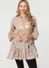 Izabel London Pink Floral Lace 3/4 Sleeve Frill Short Dress - 10 Image 4