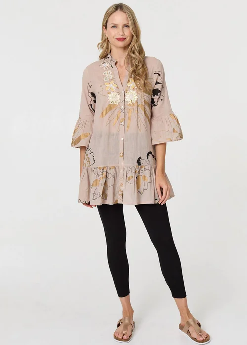 Izabel London Pink Floral Lace 3/4 Sleeve Frill Short Dress - 10 Image 1