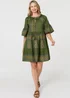 Izabel London Green Embroidered 1/2 Flare Sleeve Short Dress - 14 Image 1