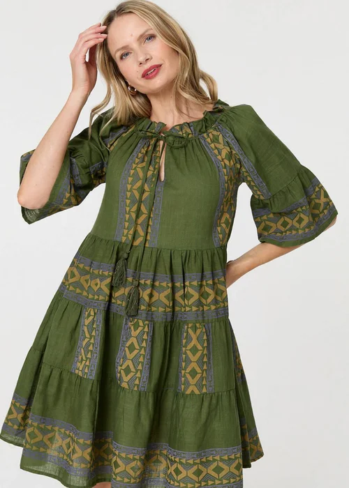 Izabel London Green Embroidered 1/2 Flare Sleeve Short Dress - 14 Image 3
