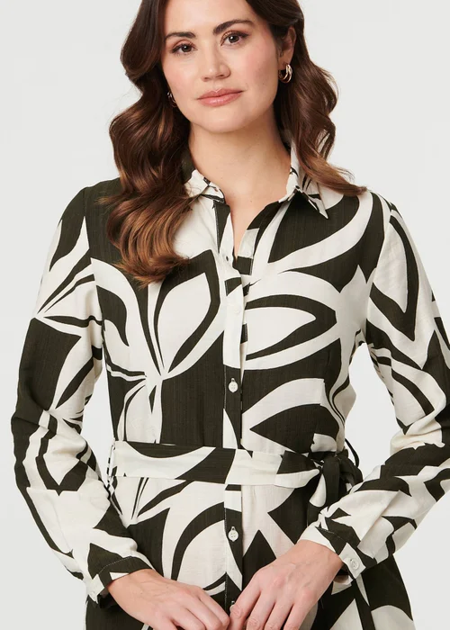 Izabel London Khaki Abstract Floral Maxi Shirt Dress - 18 Image 3