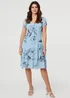 Izabel London Blue Floral Frilled Hem Knee Length Dress - 14 Image 1