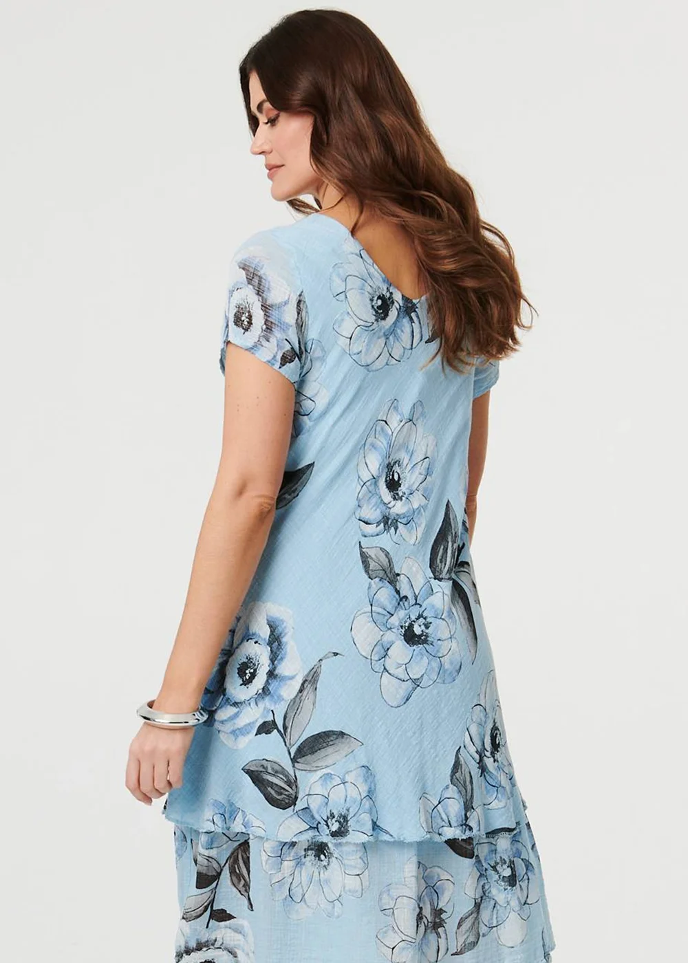 Izabel London Blue Floral Frilled Hem Knee Length Dress - 14 Image 2