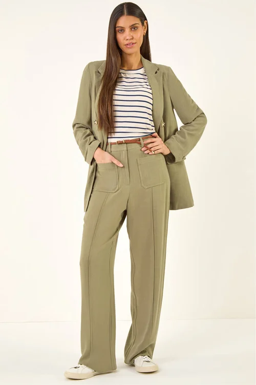 Roman Khaki Linen Blend Belted Trouser - 16 Image 3