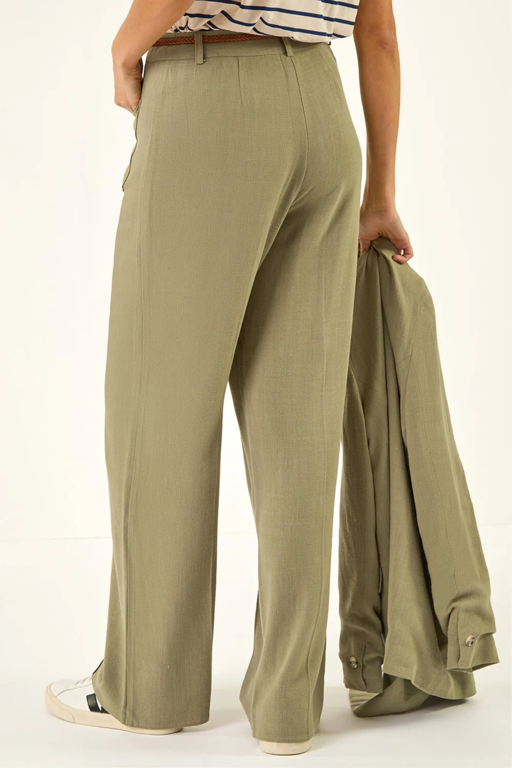 Roman Khaki Linen Blend Belted Trouser - 16 Image 4