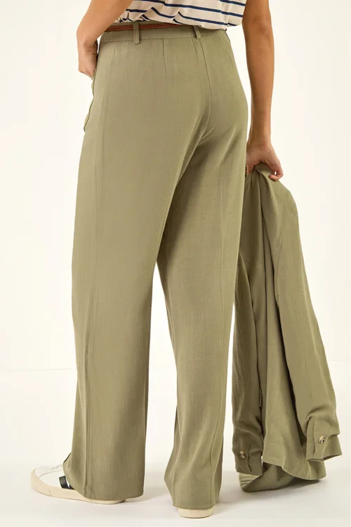 Roman Khaki Linen Blend Belted Trouser - 16 Image 4