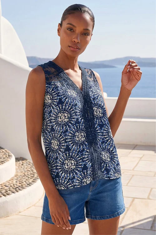 Roman Navy Tie Dye Lace Detail Vest - 16 Image 1