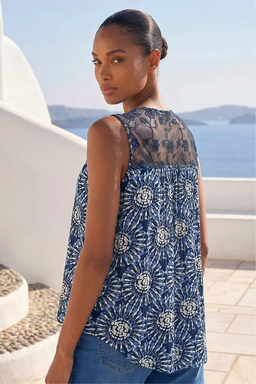 Roman Navy Tie Dye Lace Detail Vest - 16 Image 3