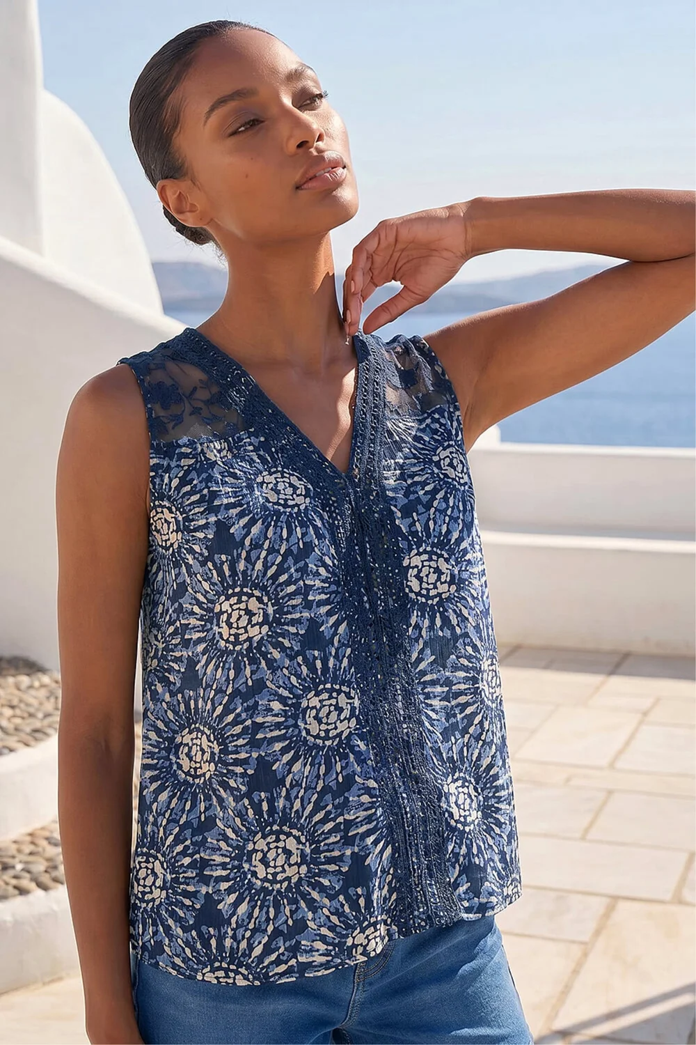 Roman Navy Tie Dye Lace Detail Vest - 16 Image 2