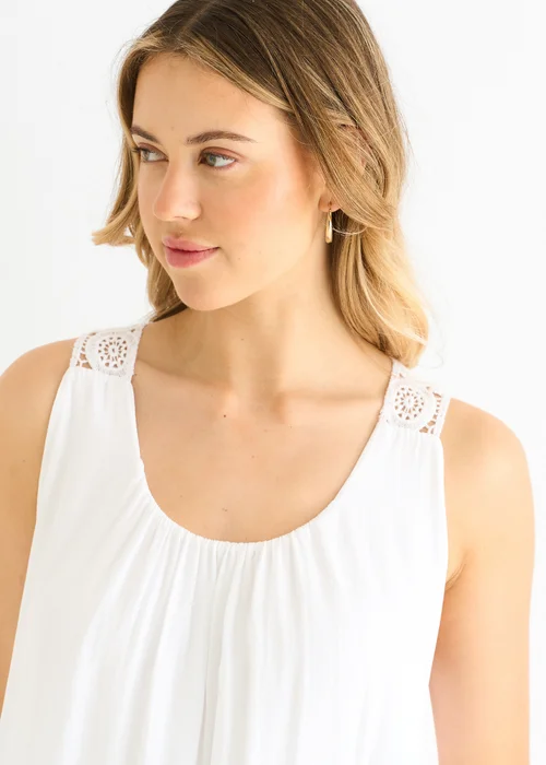 Gini London White Crochet Panel Double Layer Long Top - M/L Image 4