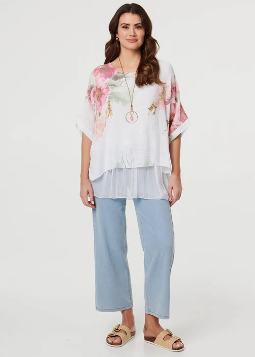 Izabel London White Floral 3/4 Sleeve Layered Tunic Blouse - 8 Image 1