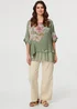 Izabel London Khaki Floral 3/4 Sleeve Layered Tunic Blouse - 8 Image 1