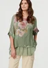 Izabel London Khaki Floral 3/4 Sleeve Layered Tunic Blouse - 8 Image 4